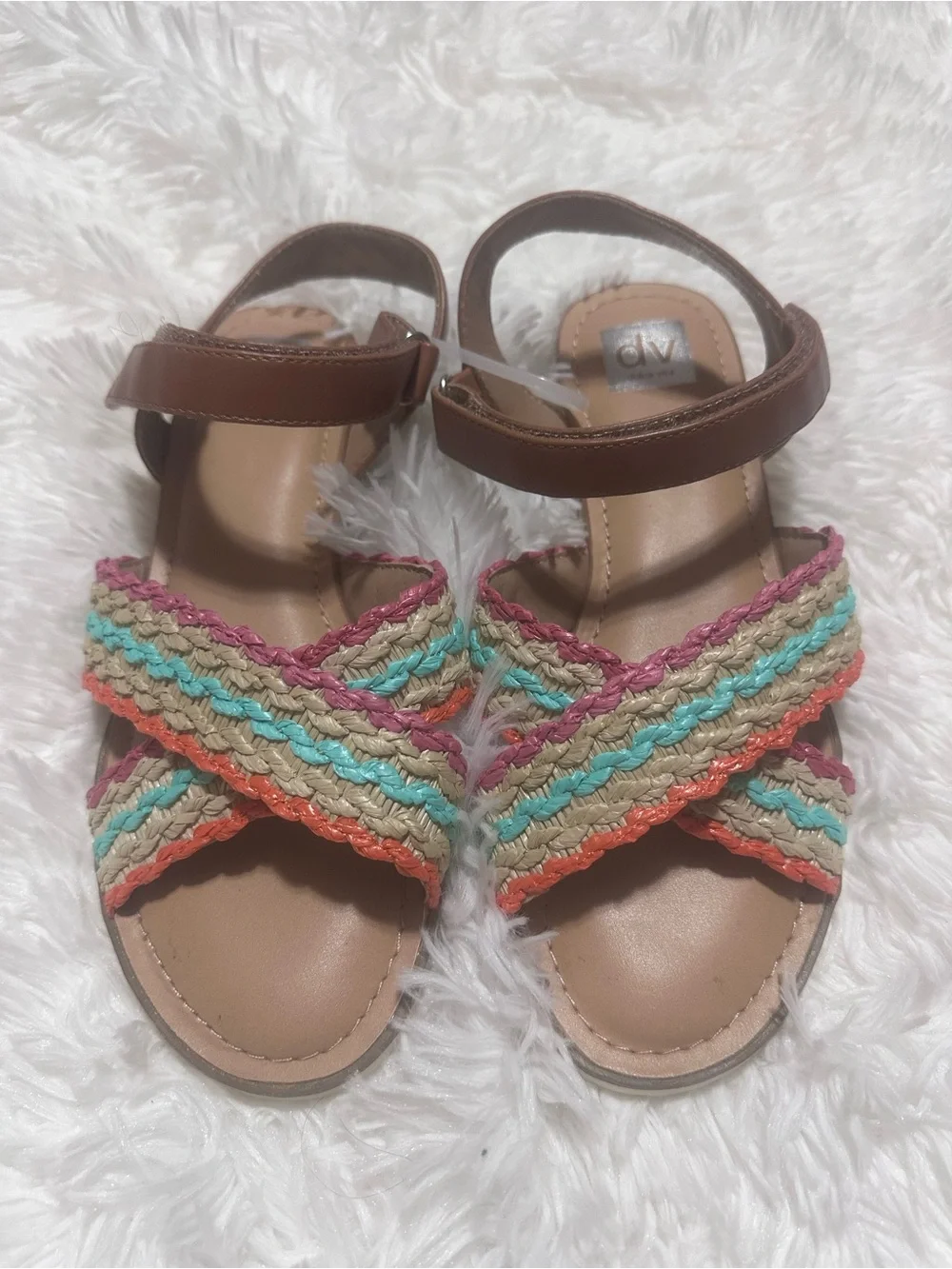 New Dolce Vita Brown Ankle Strap Sandals with Multicolor Braided Straps sz 4